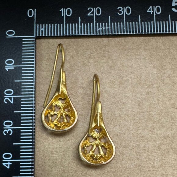 Gold Teardrop hook Earrings - Picture 3 of 3